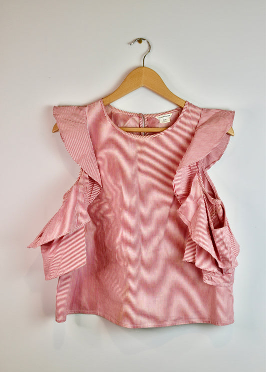 Club Monaco cold shoulder ruffle blouse