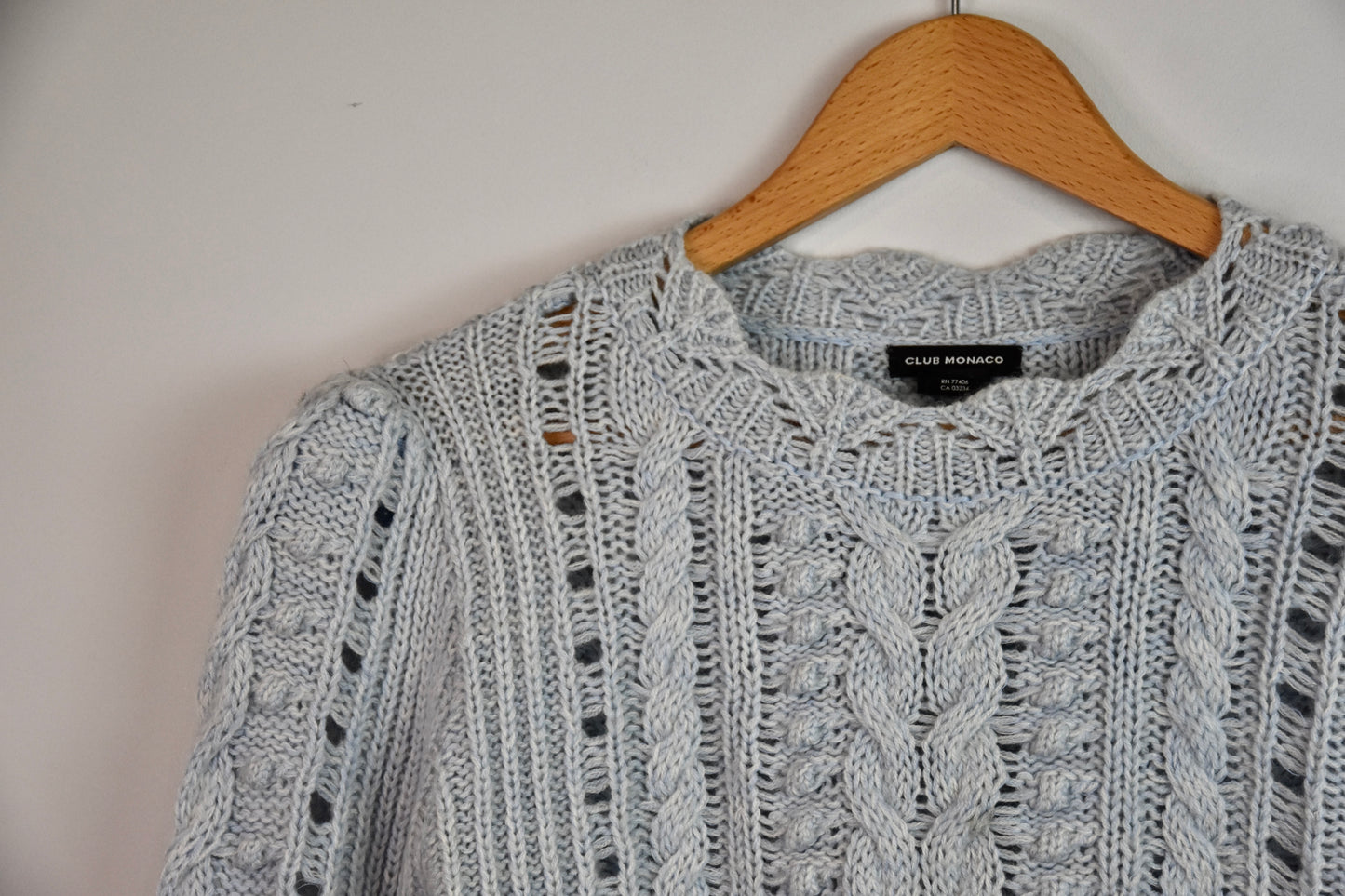 Club Monaco baby blue cable knit jumper