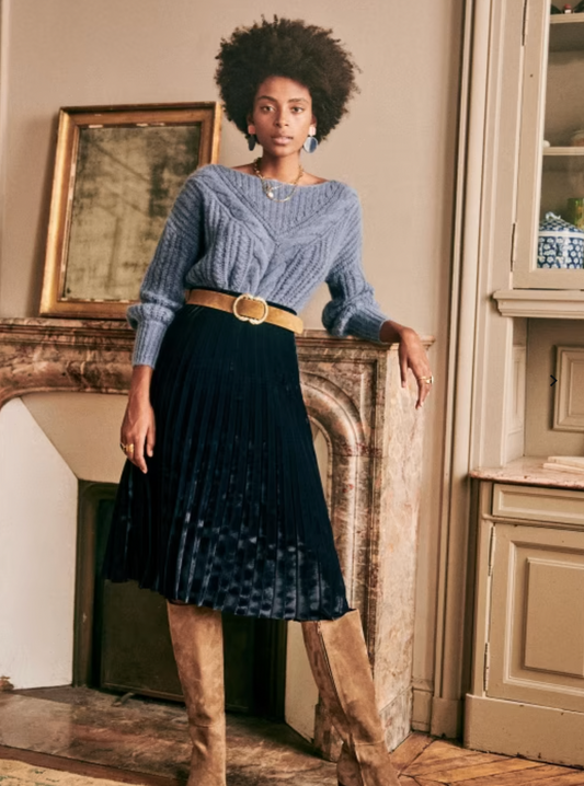 Sézane navy velvet skirt