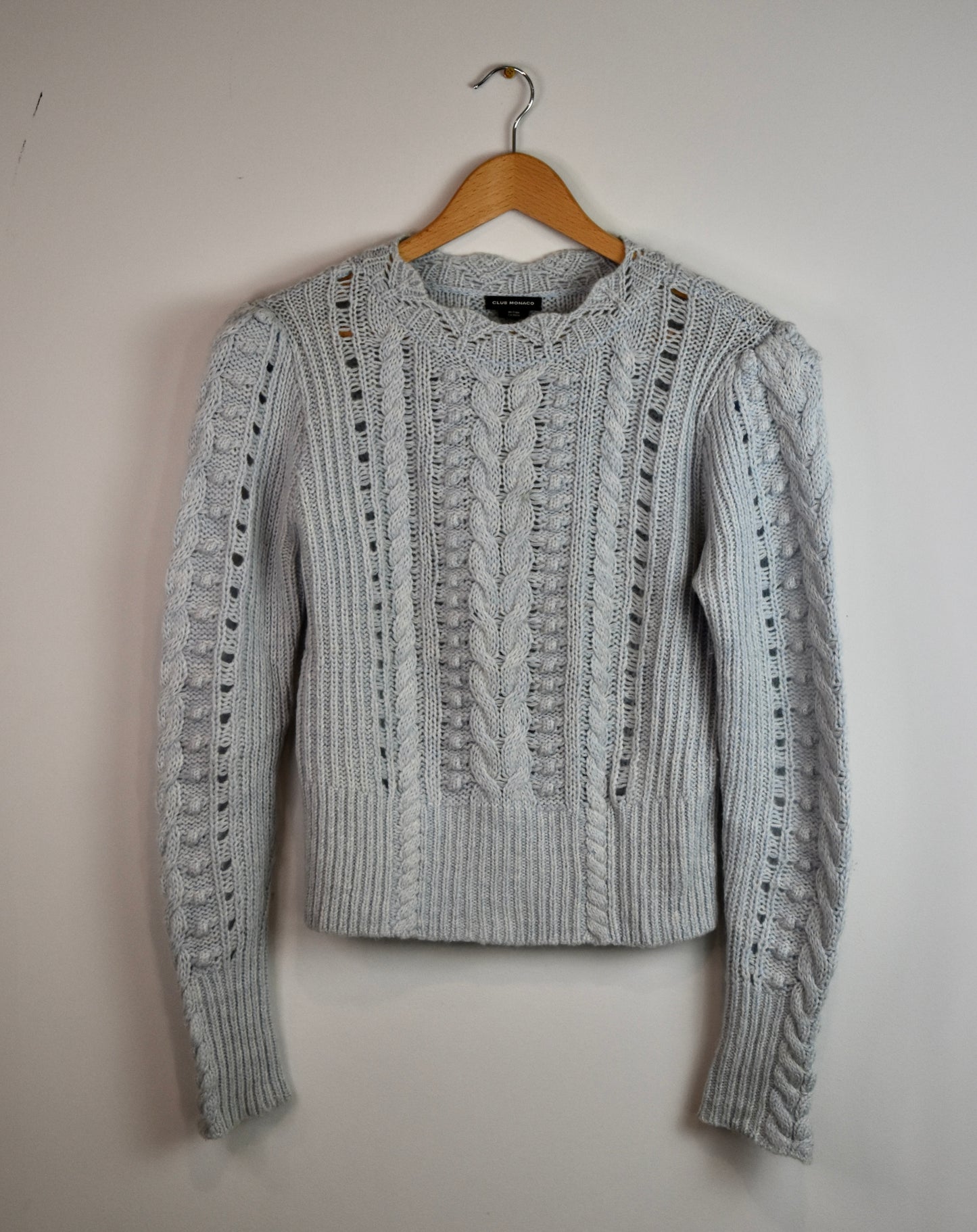 Club Monaco baby blue cable knit jumper